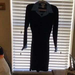 BLACK KNIT DRESS WITH CONTRASTING BLUE NECKLINE AND SLEEVES./ NEVER WORN. Sz 12